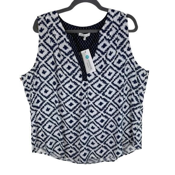 Skies Are Blue NWT Navy Blue White Lightweight Sleeveless Rayon Blouse Size 1X - Picture 1 of 7